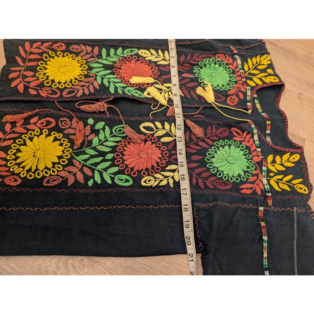 Vintage Indigo Boho Otomi Embroidered Floral Tassel Artisanal Ethnic Hippie Top - Picture 7 of 8